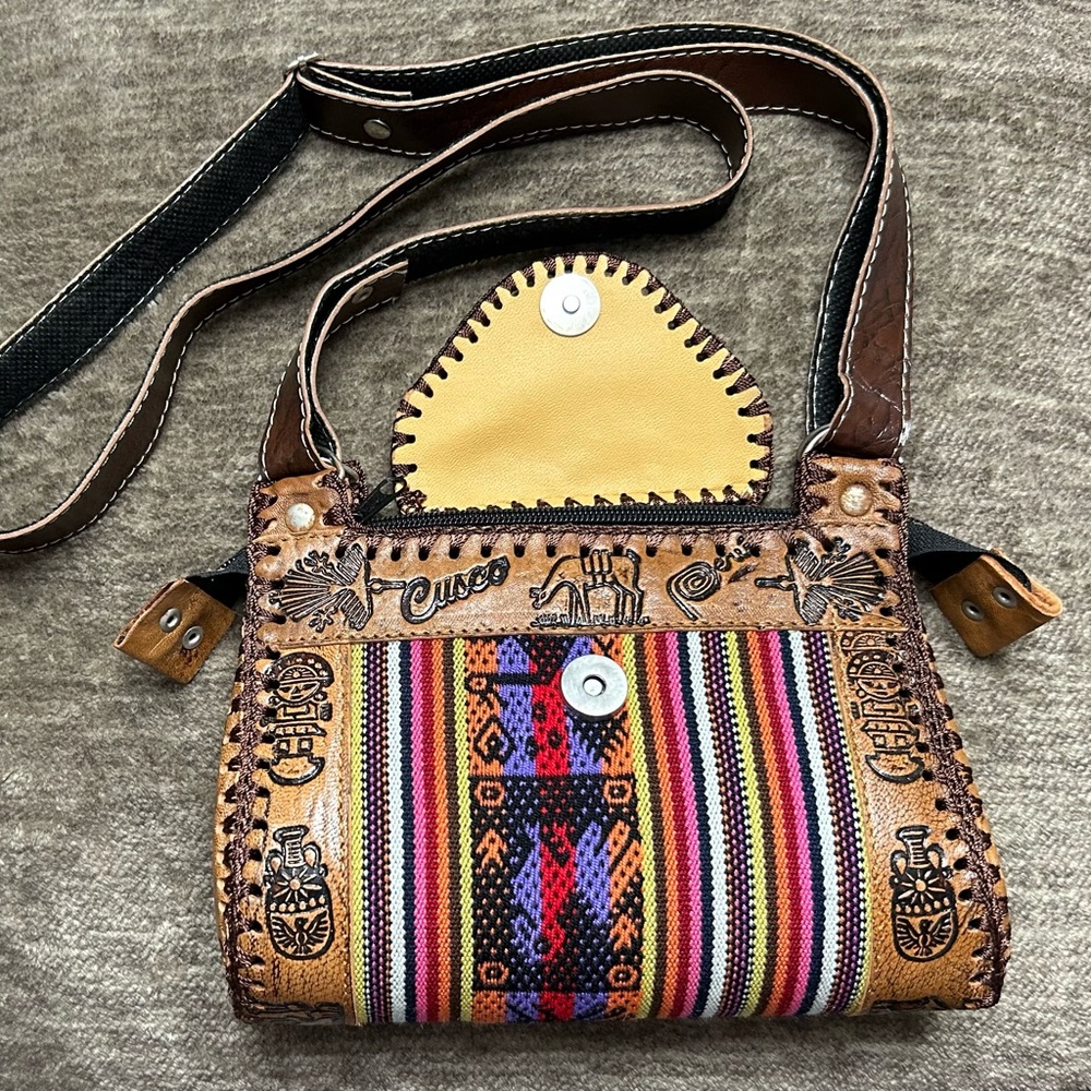 Boho Brown and Multicolor Embroidered Shoulder Bag - Picture 3 of 7
